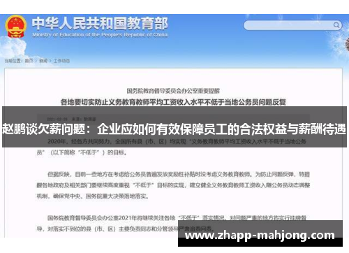 赵鹏谈欠薪问题：企业应如何有效保障员工的合法权益与薪酬待遇