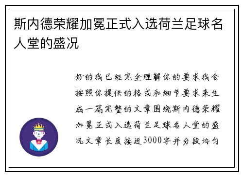 斯内德荣耀加冕正式入选荷兰足球名人堂的盛况
